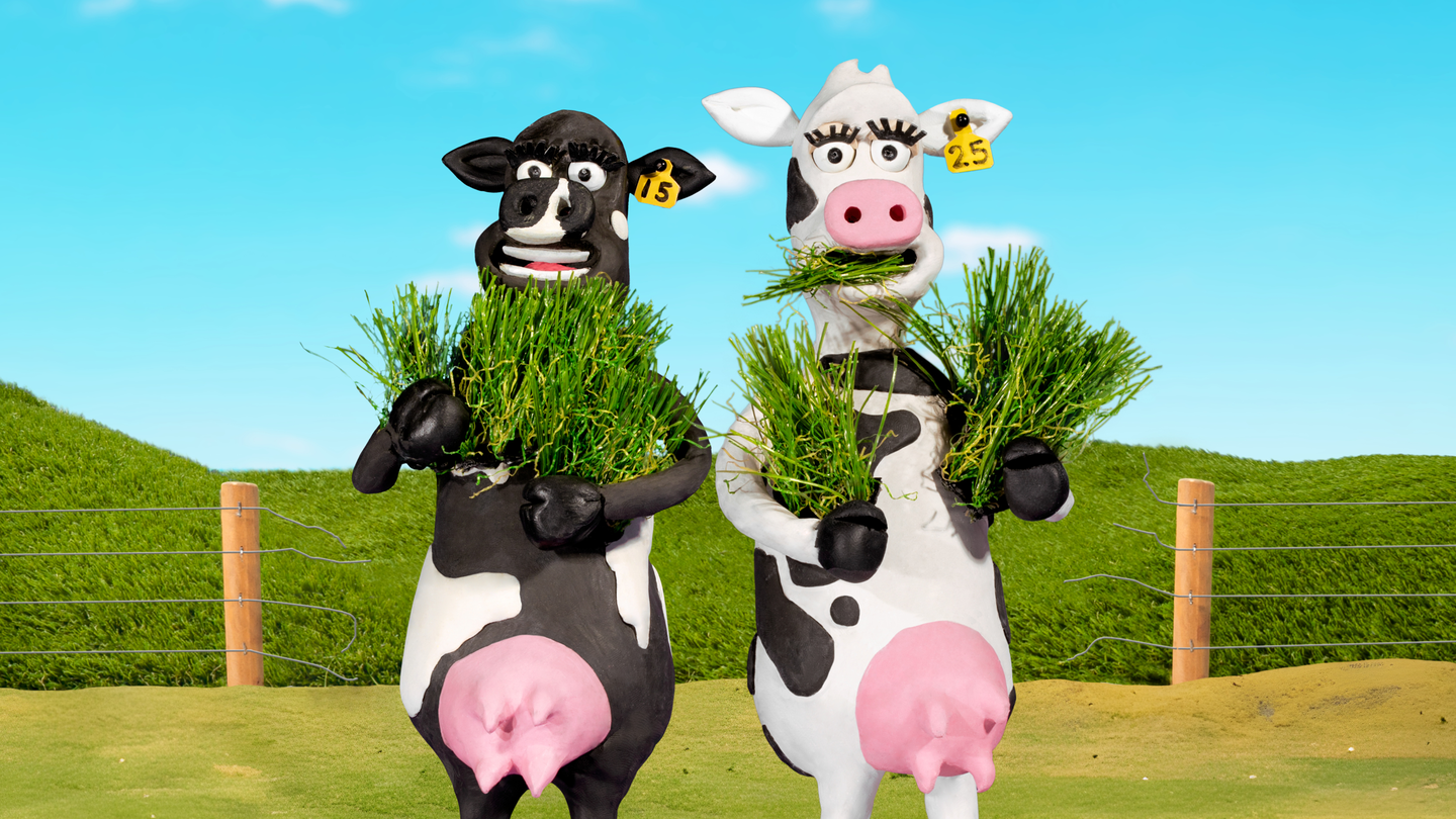 RAGT NZ characters holding and eating grass