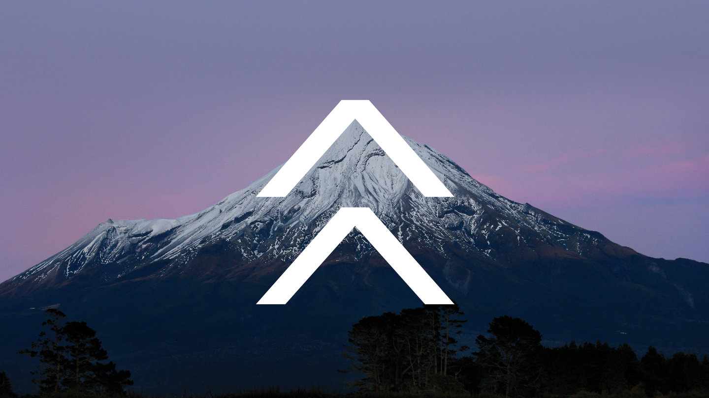 Visual of snowy mountain with Ara Ake overlay