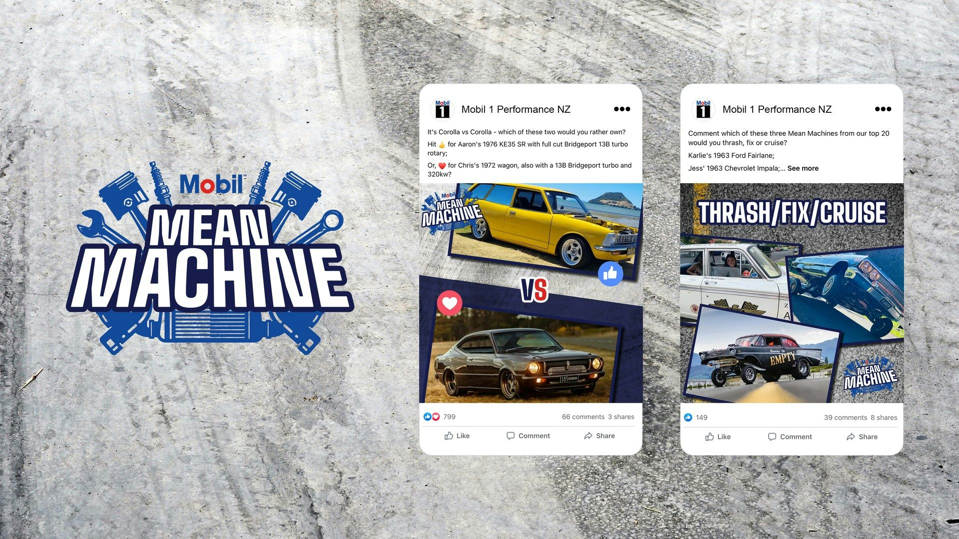 Visual of social media posts for the Mobil Mean Machine competition