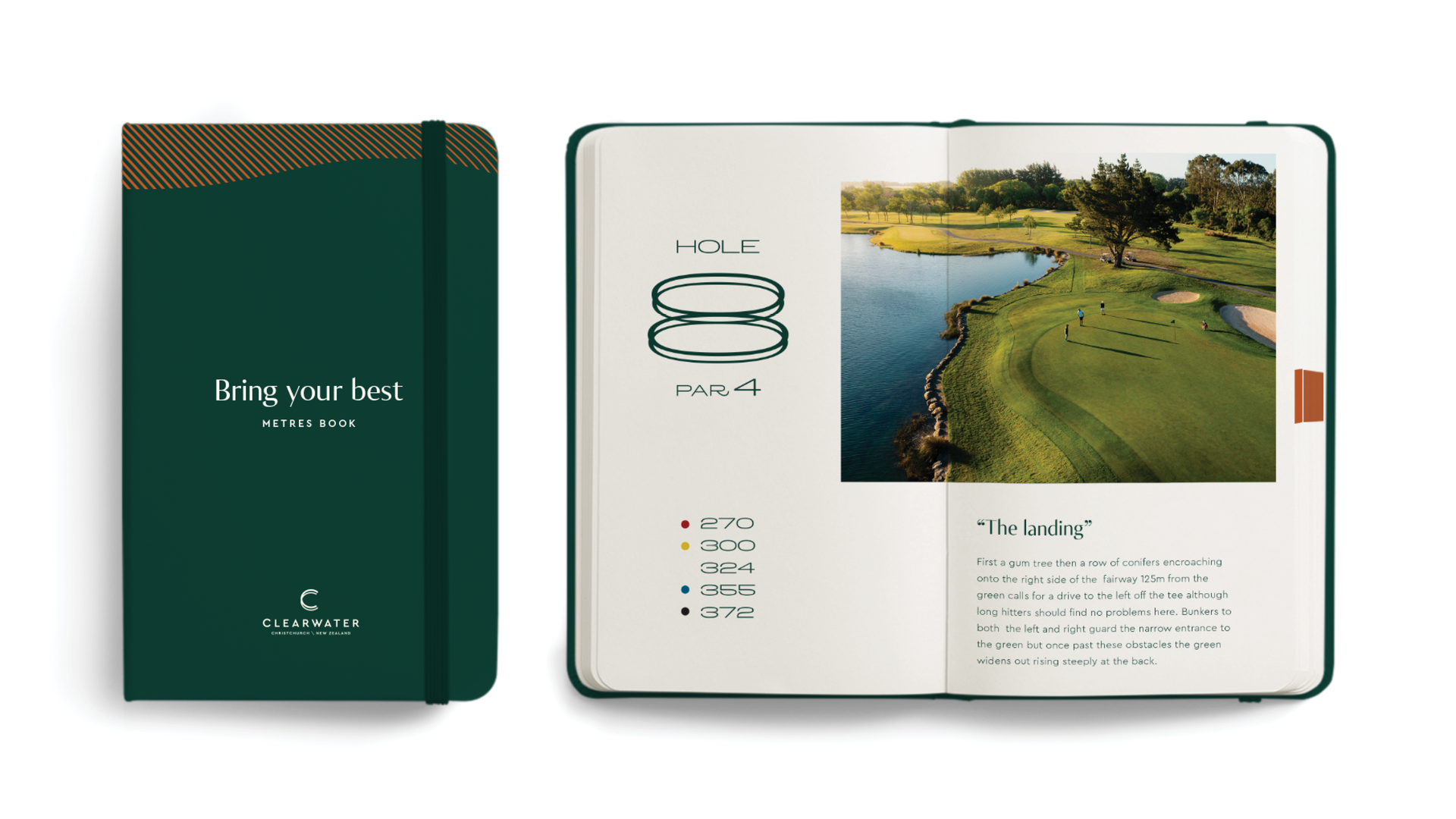 Concept of a Clearwater Golf branded metres book