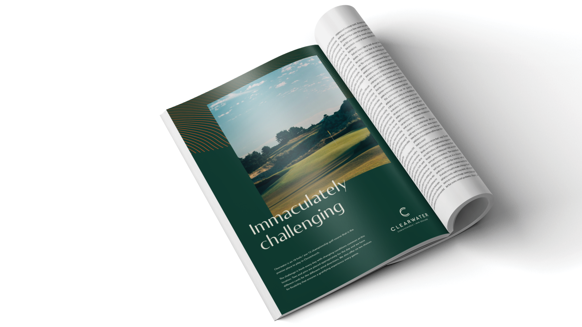 Concept of a Clearwater Golf branded magazine page