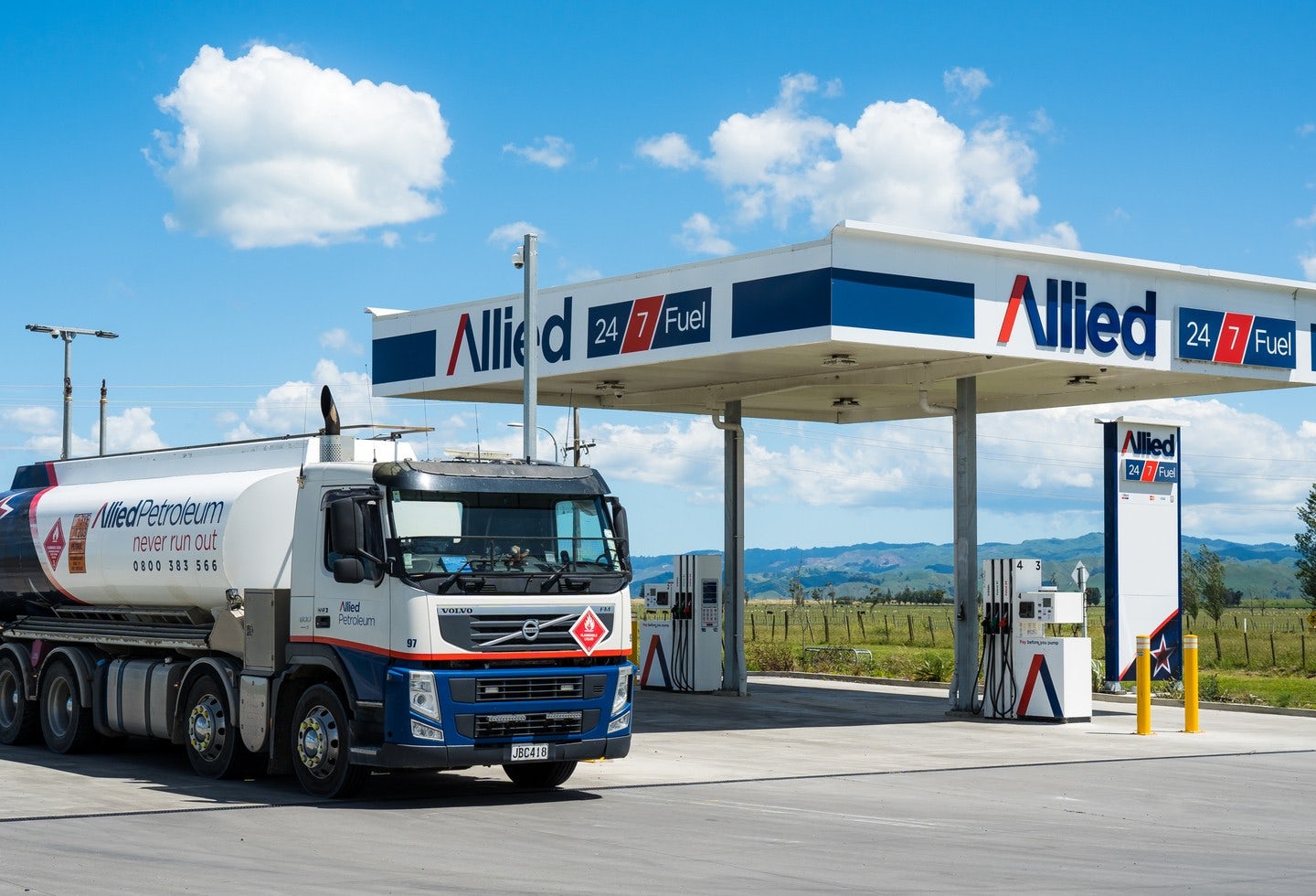 Allied Petroleum fuel truck at fuel station